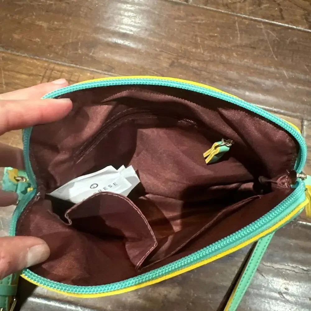 Caprese Teal and Yellow Crossbody Bag,‎ Faux Leather Small Purse